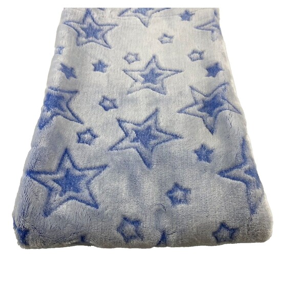 Fleece Baby Blanket Light Blue‎ w/ Embossed Stars 29' x 38" - Picture 2 of 7